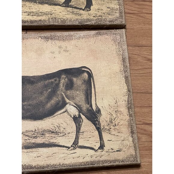 Rustic Cow Prints on Burlap Canvas Primitive Farmhouse Hanging Wall Decor - Picture 5 of 8